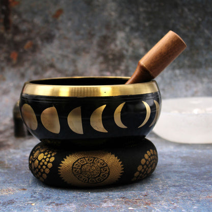 Grand ensemble de bols chantants tibétains - Phase de lune - Noir 14 cm