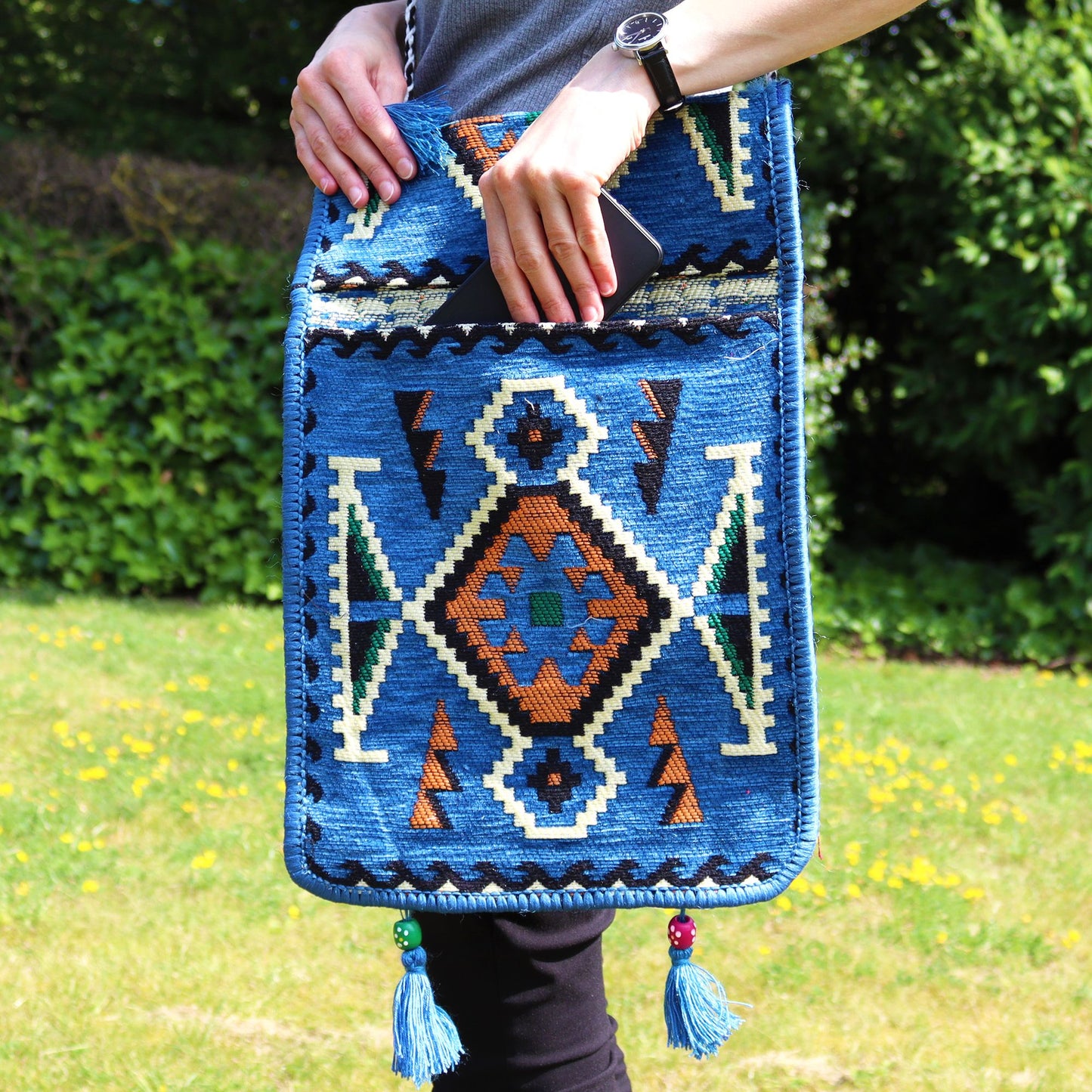 Bolso bandolera de festival Kilim azul cielo