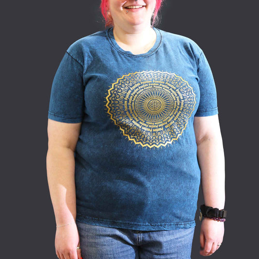 Extra großes Nomad Sari T-Shirt – Mandala – Blau