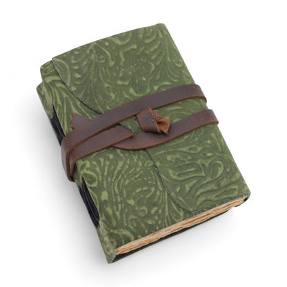 Carnets en cuir à bordure épaisse (5 x 3,5 pouces) - Motif labyrinthe vert