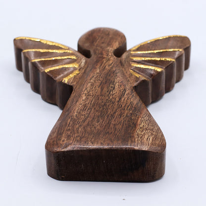 Ángel grande de madera de mango - Decoración dorada - 19 cm