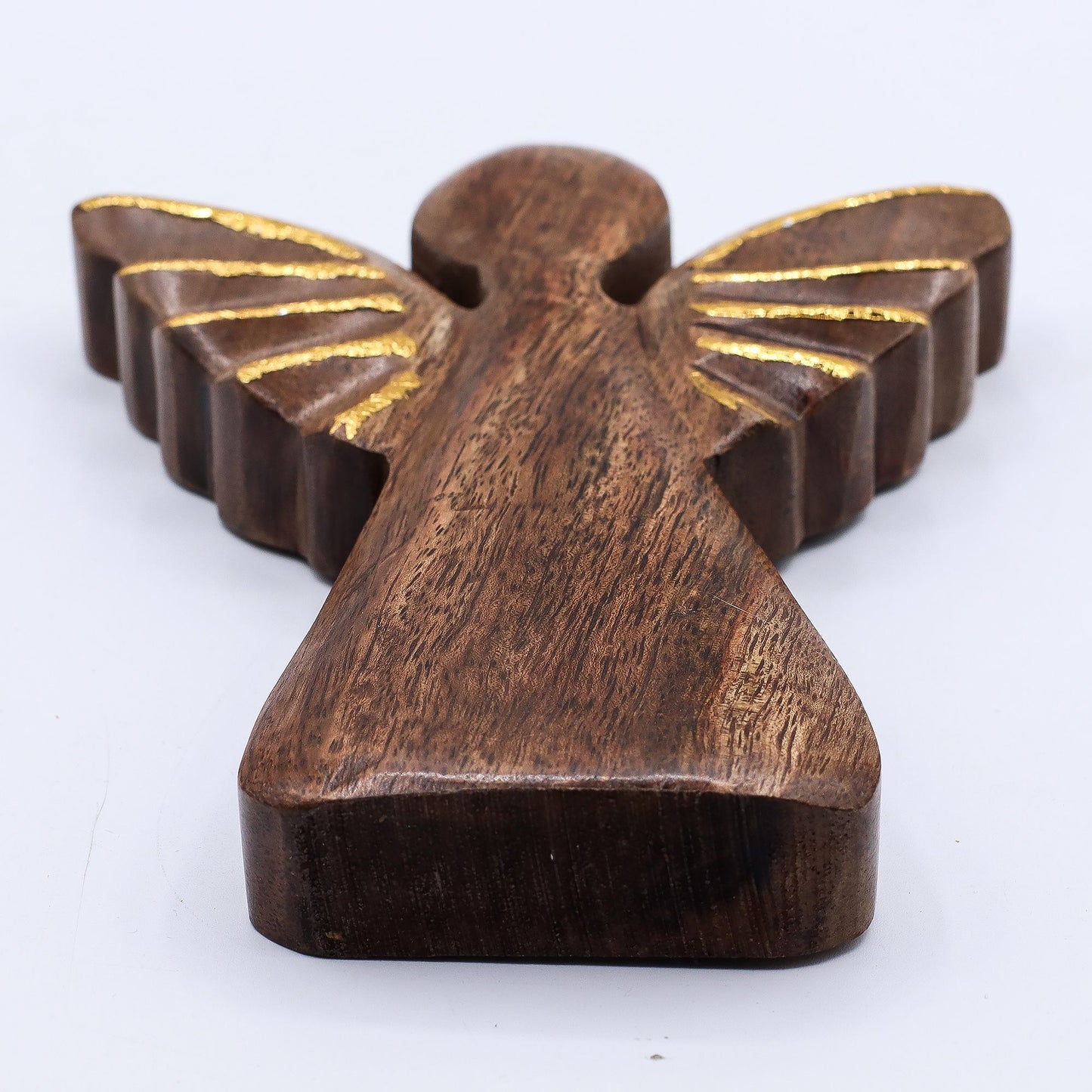 Ángel grande de madera de mango - Decoración dorada - 19 cm