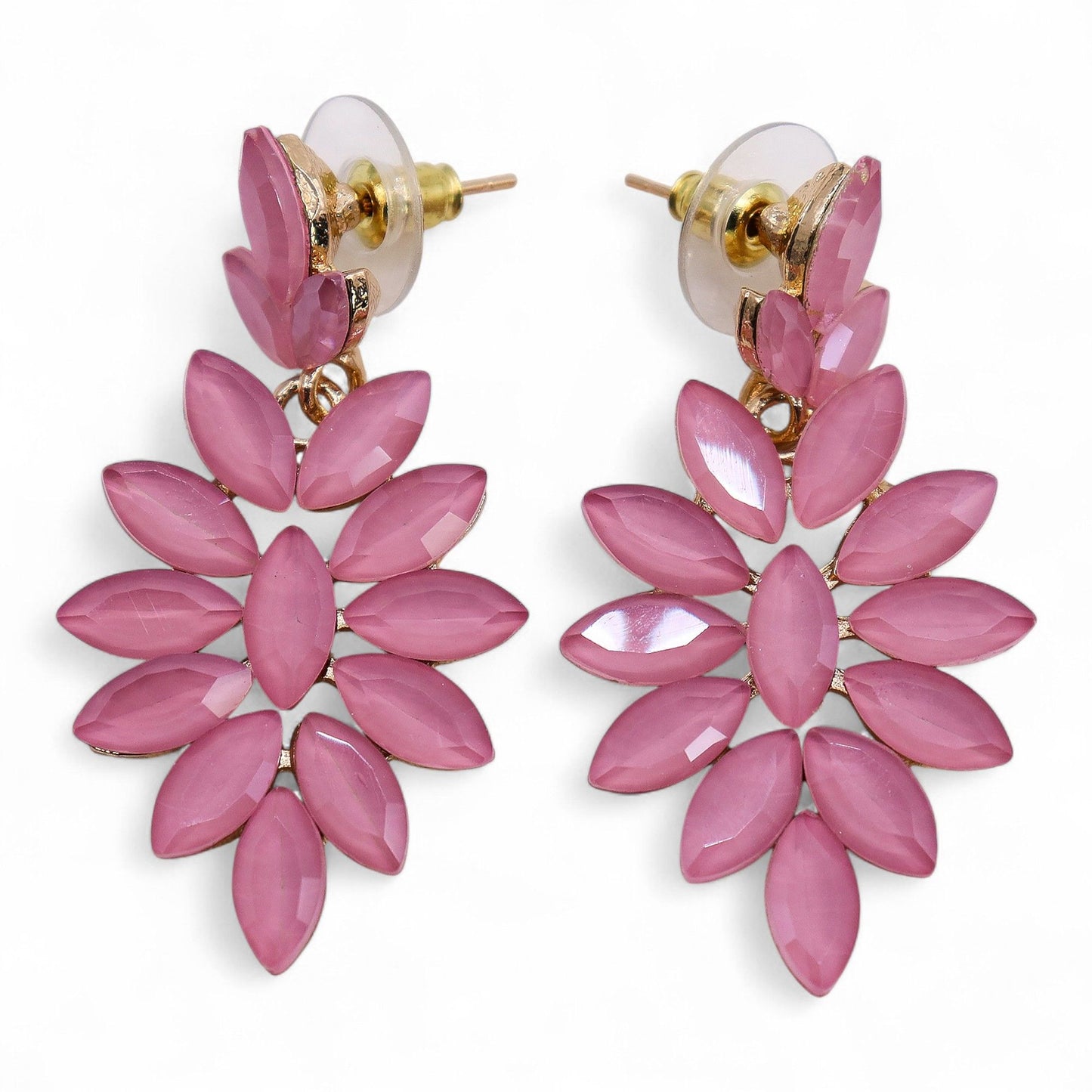 Rosa suave - cristal vintage - caída larga - pendientes