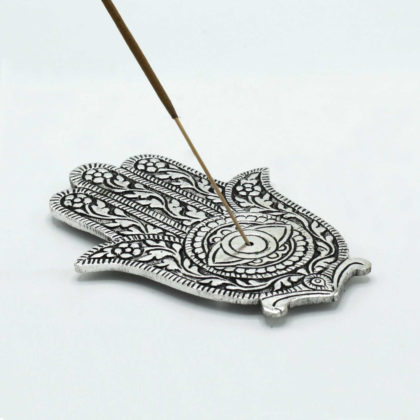 Porte-encens Hamsa en aluminium poli 14 cm