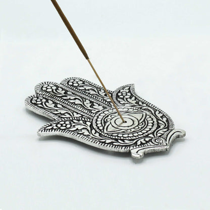 Porte-encens Hamsa en aluminium poli 14 cm