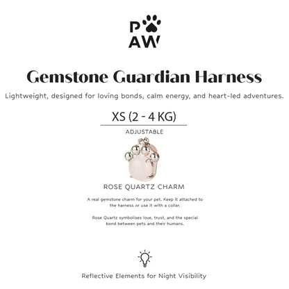 PAW - XS (2-4 kg) Arnés de paso para perros Guardian con malla reflectante - Rosa suave - Colgante de cuarzo rosa