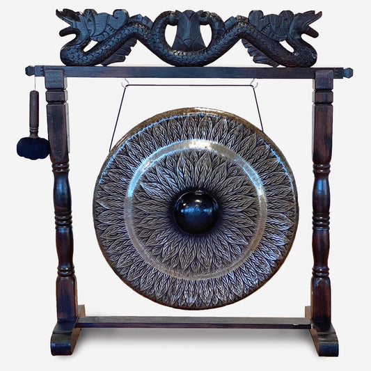 Grand Gong de Méditation sur Support Marron Antique - 80 cm - Noir - Standard
