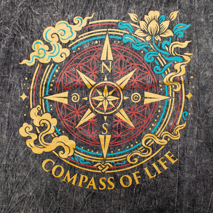 Nomad Sari Camiseta de algodón lavado a piedra - Brújula de la Vida - Carbón - Mediano