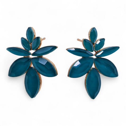 Boucles d'oreilles vintage en cristal - Fleurs - Vert turquoise