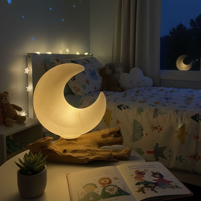 Lampe de table avec abat-jour demi-lune craquelé – Gris
