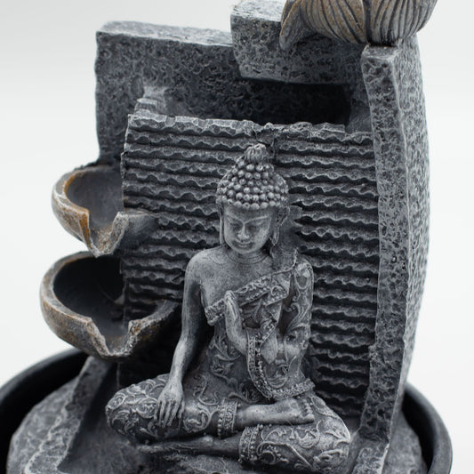 Fontaine de table - 19 x 19 x 28 cm - Bouddha, pots de fleurs en cascade avec fleur de lotus 