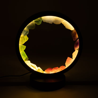 Lámpara con halo de piedras preciosas - 7 chakras - 7 gemas