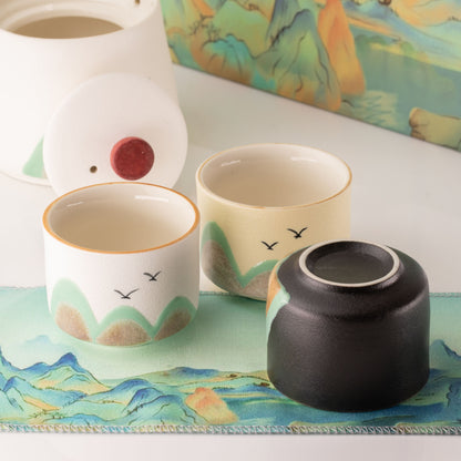 Mil millas - Juego de té - Cuatro tazas - Paño ceremonial y mango de bambú