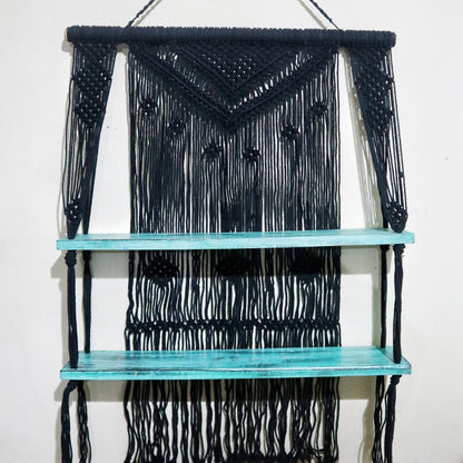 Estantes Colgantes de Macramé Negro - Turquesa