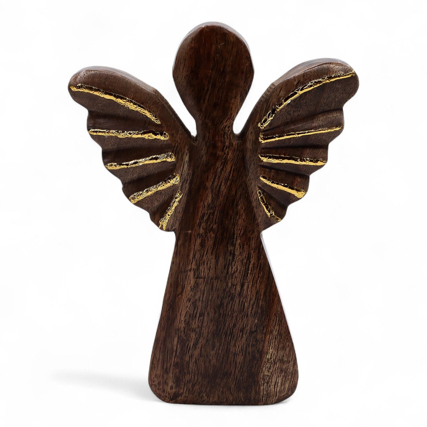 Ángel grande de madera de mango - Decoración dorada - 19 cm