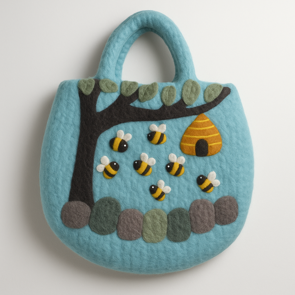 Sac en feutre en forme d'arbre et de ruche - 35 x 27 cm