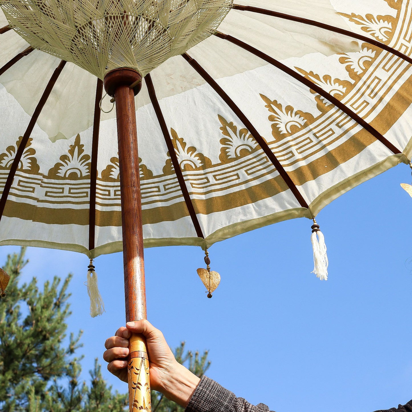 Bali Terrassenschirm – Segeltuch – Naturdekor – 1,5 m