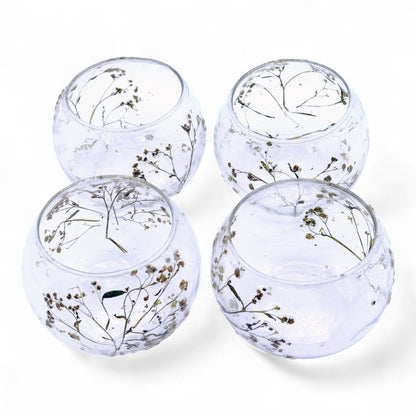 Bougeoir en verre à motif floral naturel - Marguerite - (8 x 10 cm)