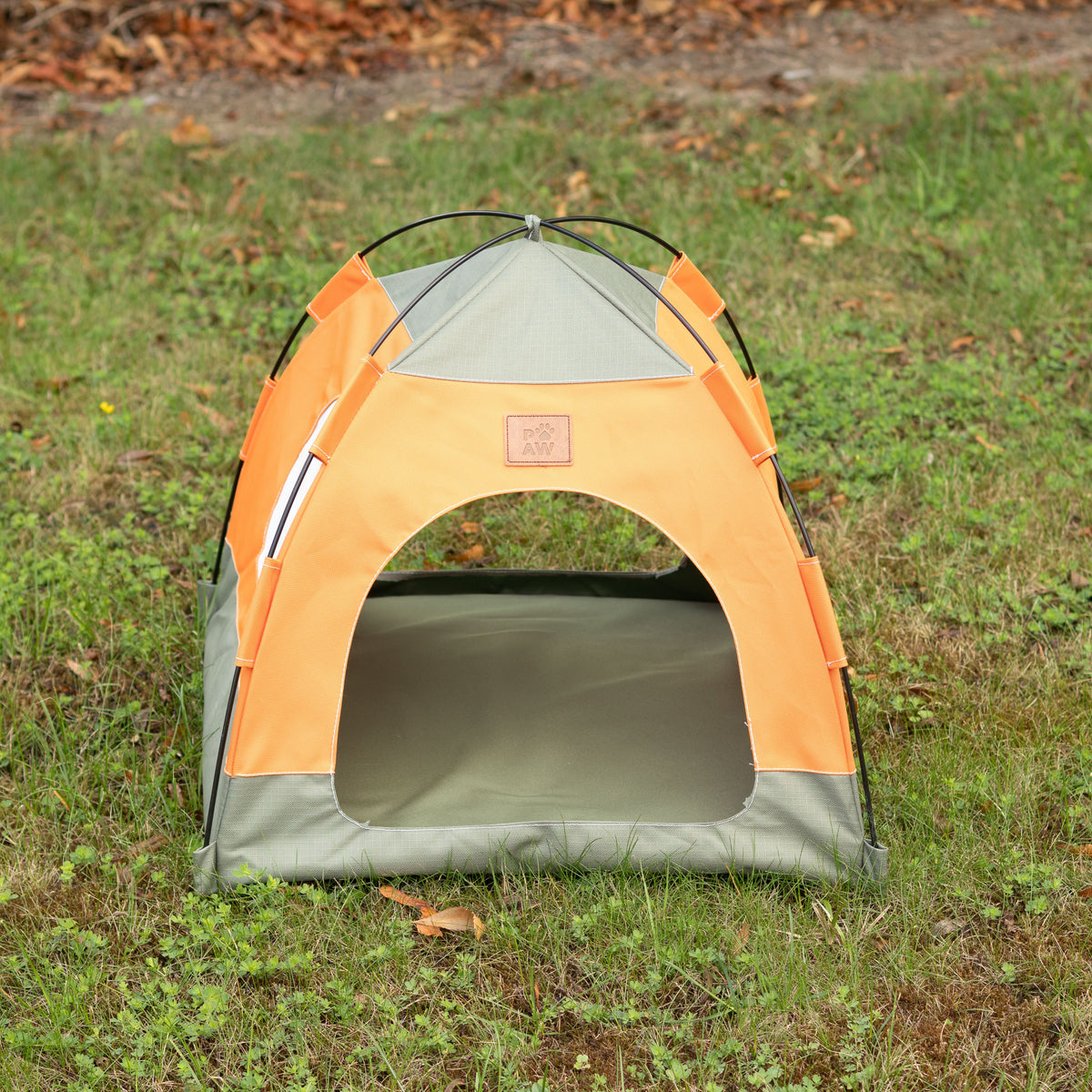 PAW Bed – Tienda verde y naranja – 48 × 48 × 40 cm