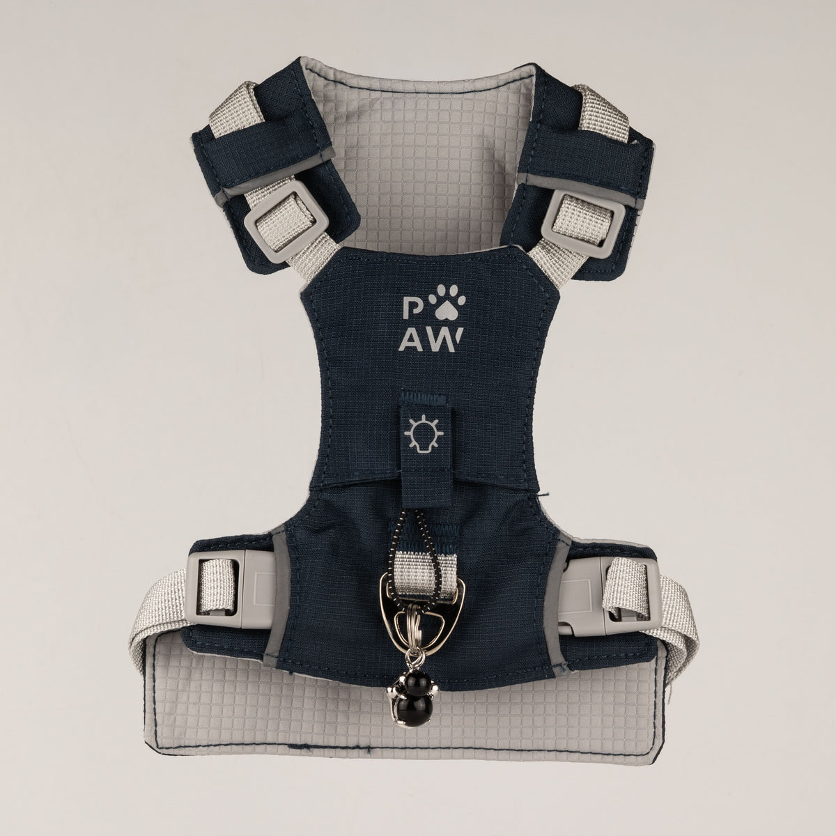 PAW - S (4-8 kg) Arnés de paso para perros Guardian con malla reflectante - Gris roca - Colgante de obsidiana negra