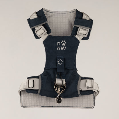 PAW - S (4-8 kg) Arnés de paso para perros Guardian con malla reflectante - Gris roca - Colgante de obsidiana negra