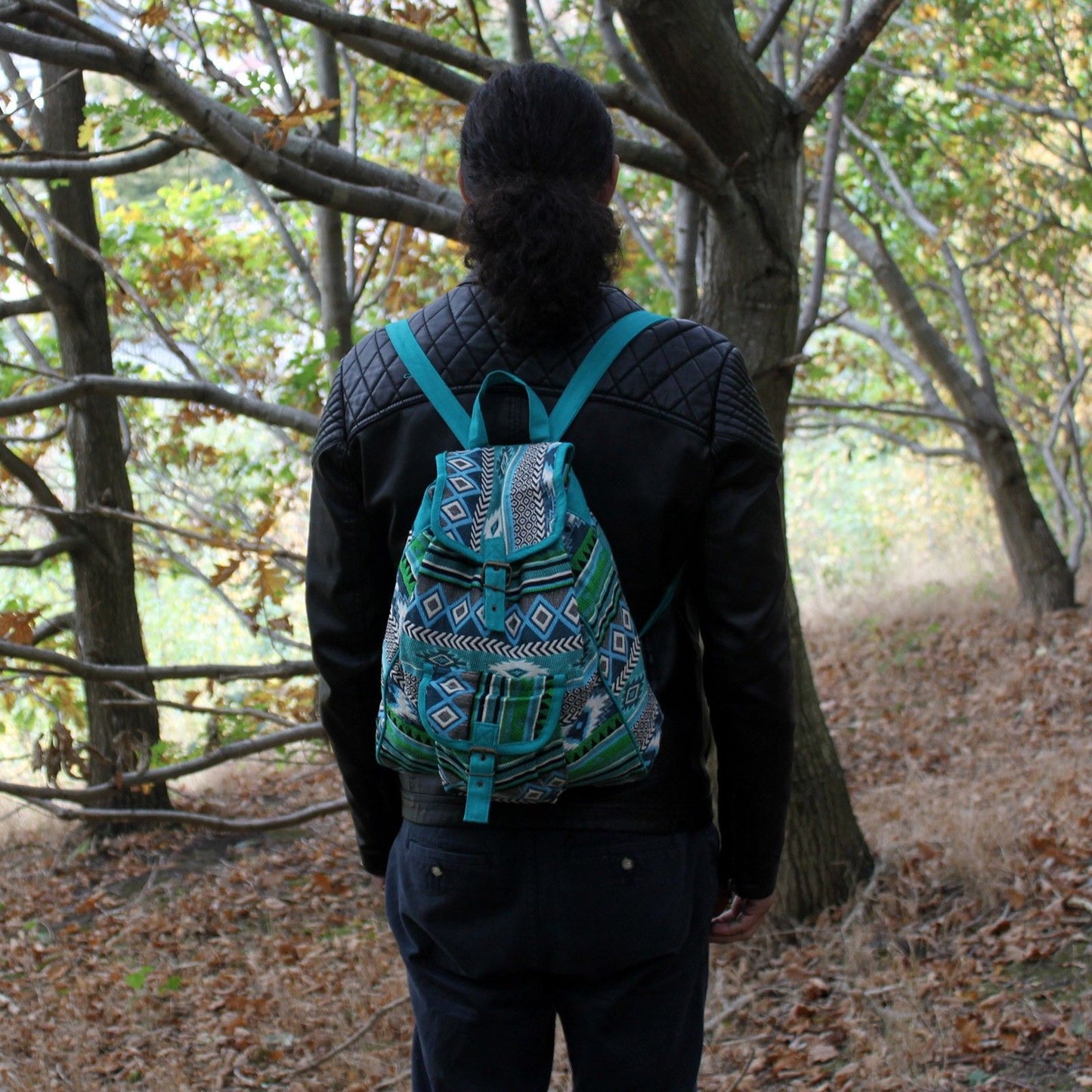 Mochila Tejido Jacquard Verde Azulado