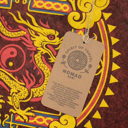 Nomad Sari Camiseta de algodón lavado a la piedra - Mandala de dragón - granate - Grande