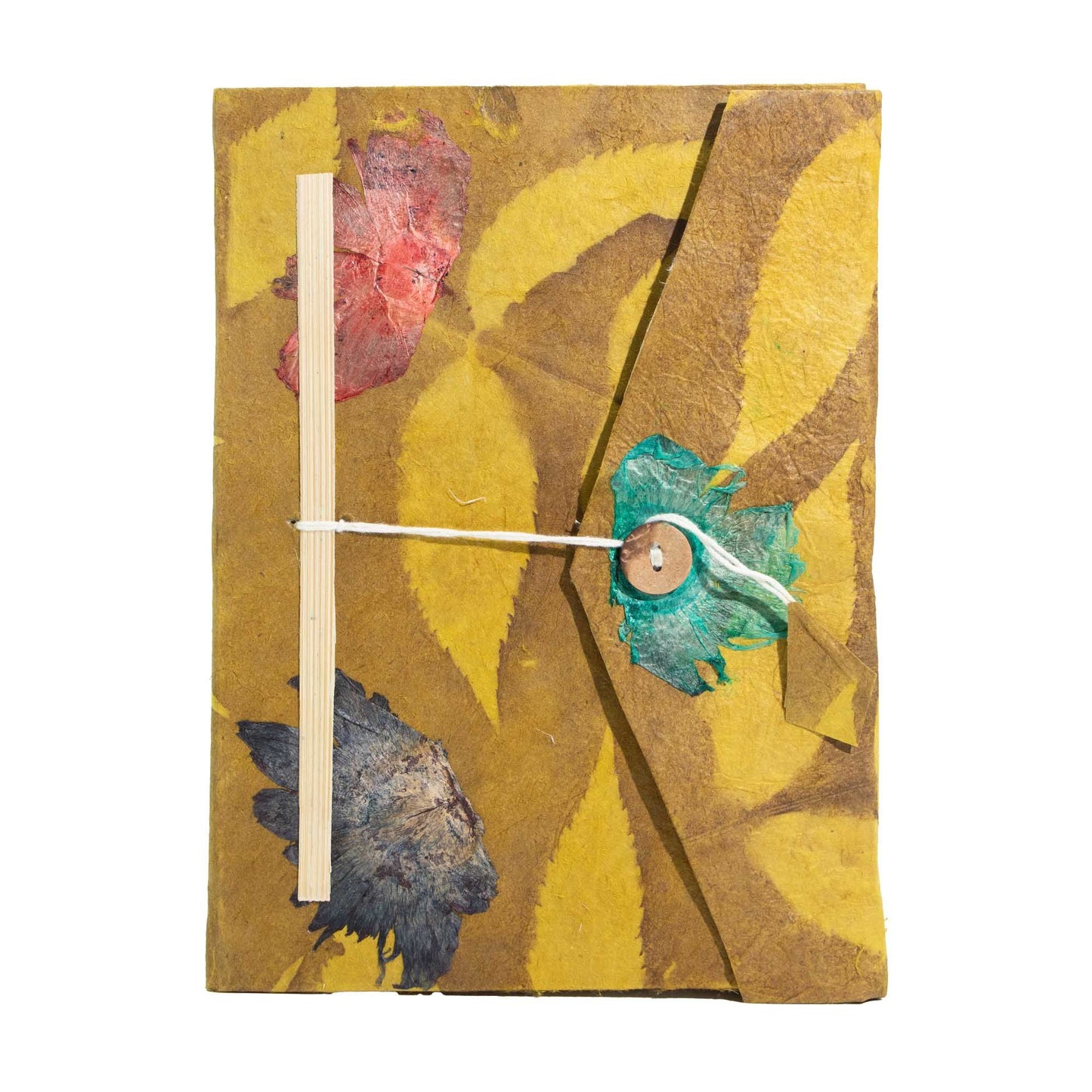 Carnet Lokta « bold floral » – Grand (21x15cm) – 45 feuilles – Marque-page inclus – Olive