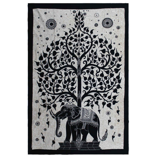 Einzelne Baumwollsteppdecke + Wandteppich - Affe - Elefantenbaum