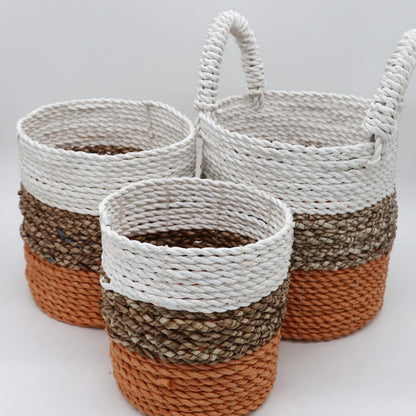 Juego de cestas de algas marinas - Naranja/Natural/Blanco