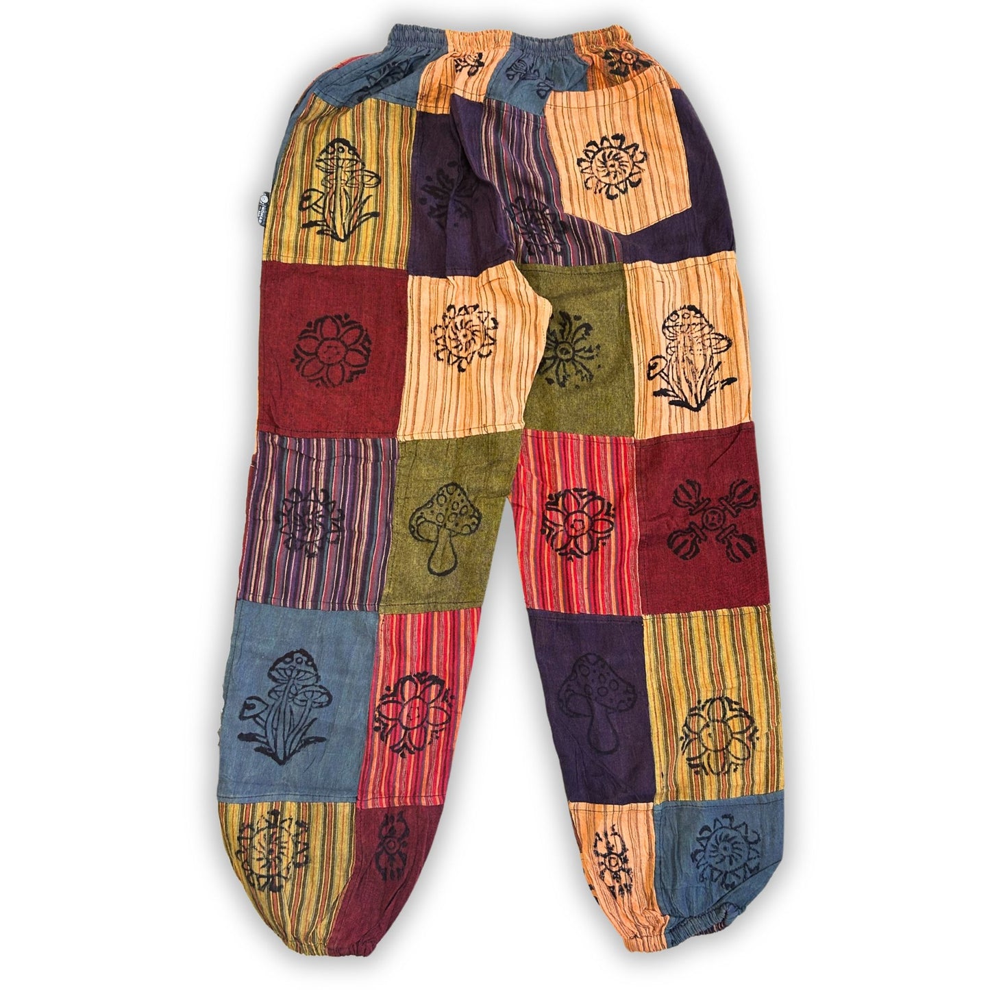 Nomaden-Sari – Pilzhose – Blockdruck-Designs – Orangetöne (105 x 127 cm) S/M