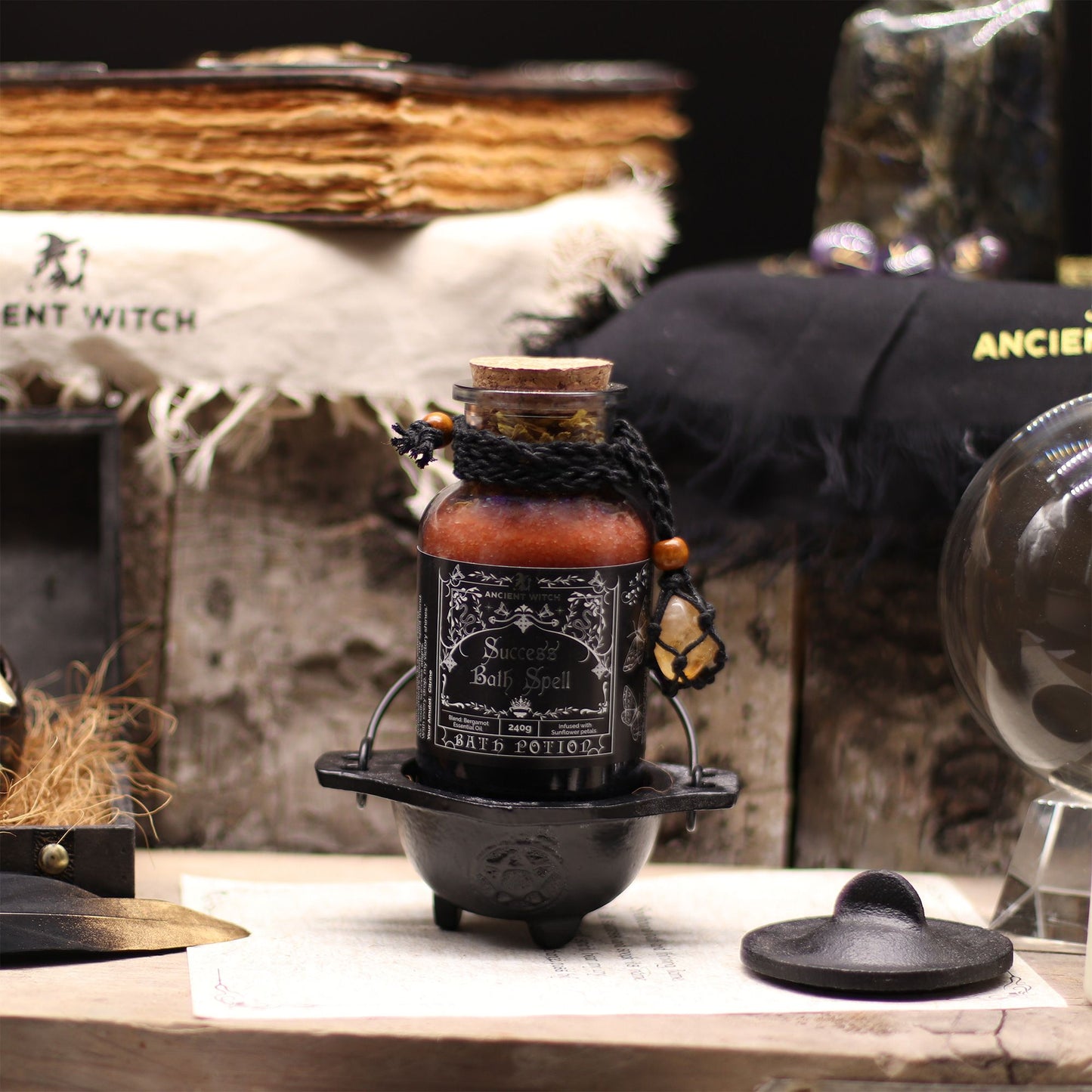 Potion de bain de sorcière ancienne et amulette en cristal de citrine - Succès