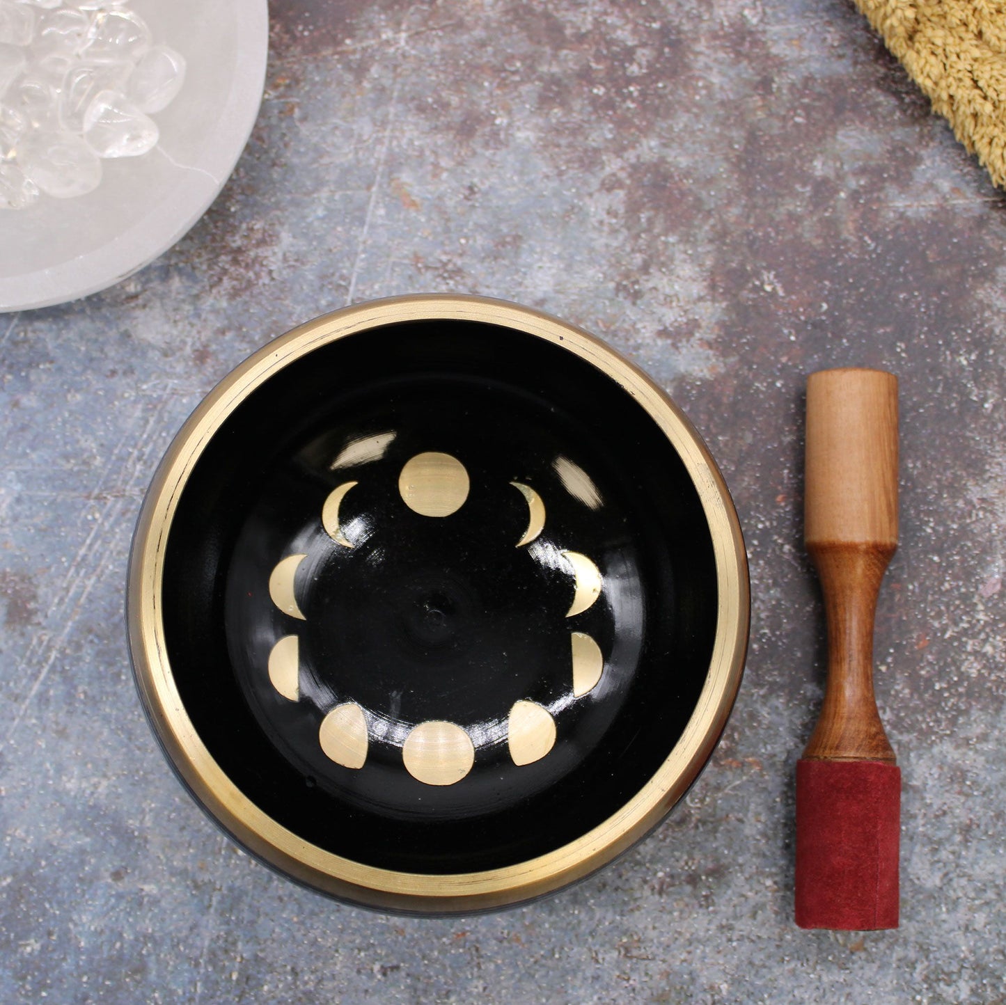 Grand ensemble de bols chantants tibétains - Phase de lune - Noir 14 cm
