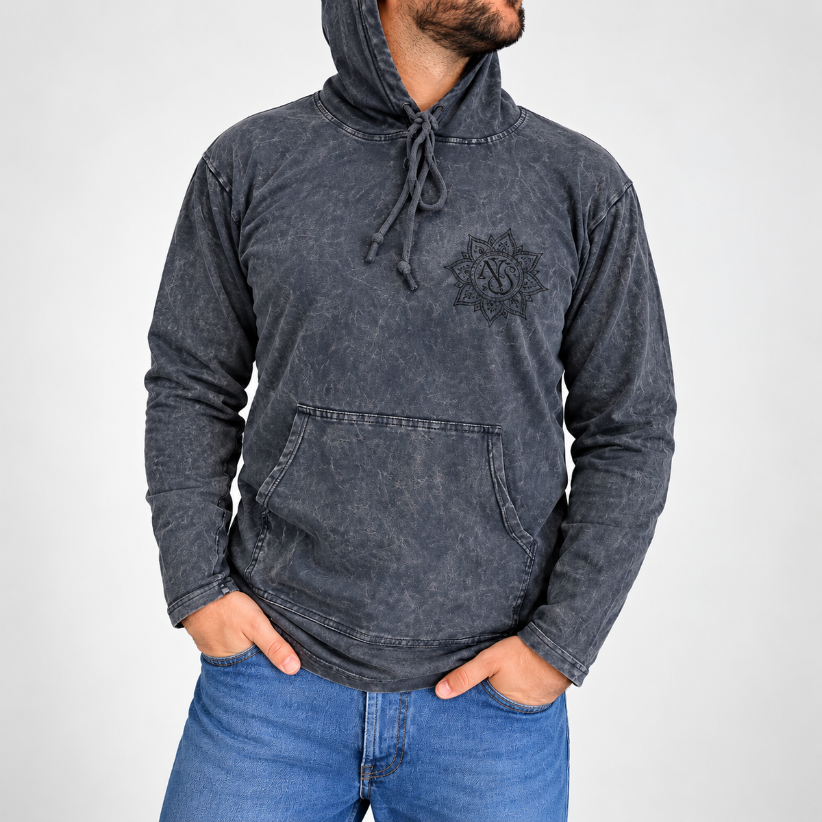 Camisa con capucha mediana lavada a la piedra con bolsillo canguro - Lavanda polvorienta