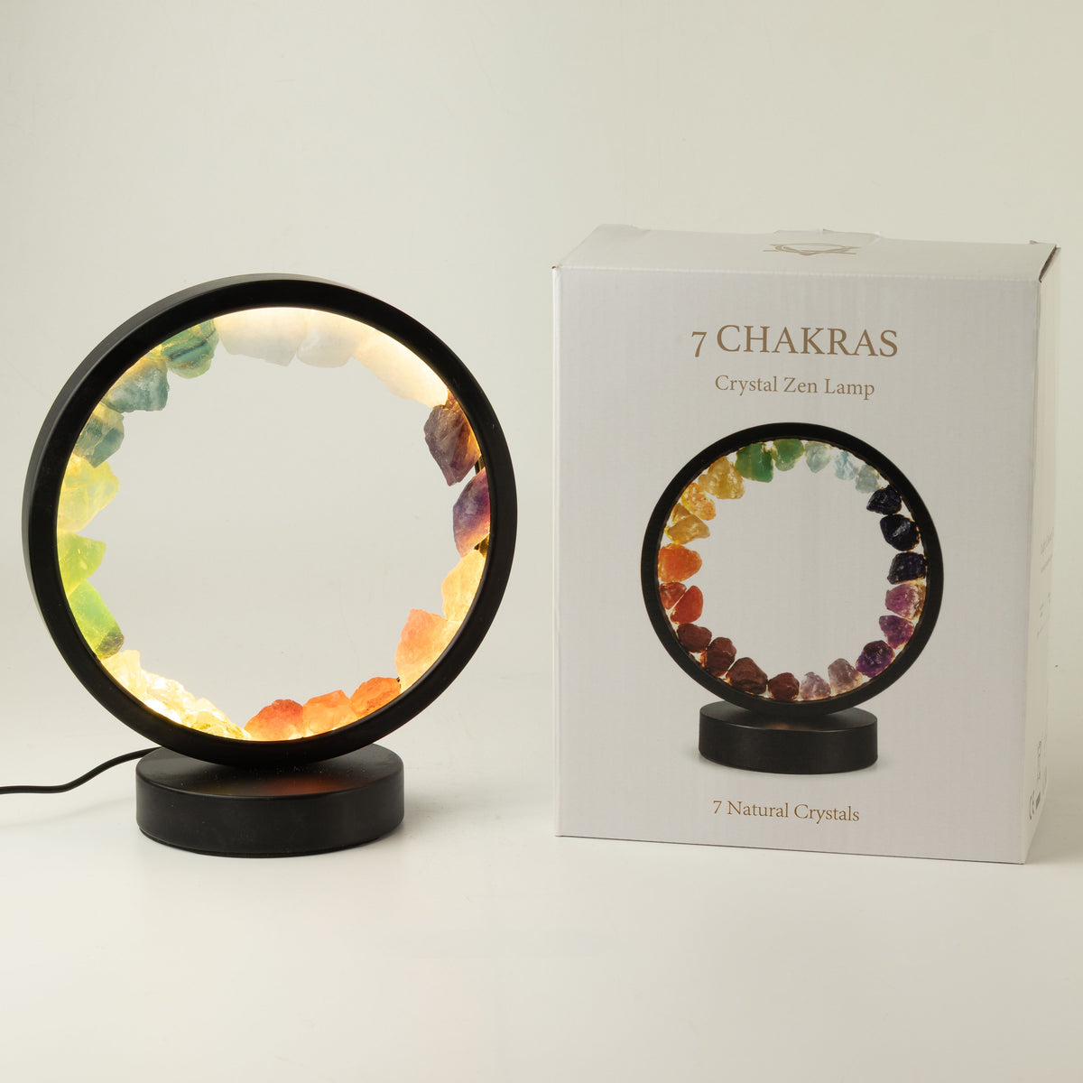 Lámpara con halo de piedras preciosas - 7 chakras - 7 gemas