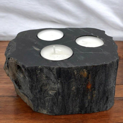Portavelas de Madera Petrificada - Triple