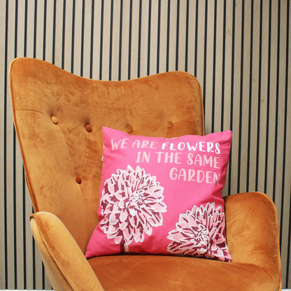 Housse de coussin en coton imprimé - We Are Leaves - Jaune, bleu et naturel
