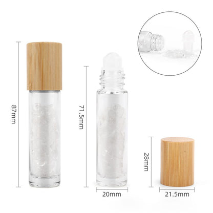Botella de rodillo de aceite esencial de piedras preciosas - Cuarzo de roca - Tapa de madera