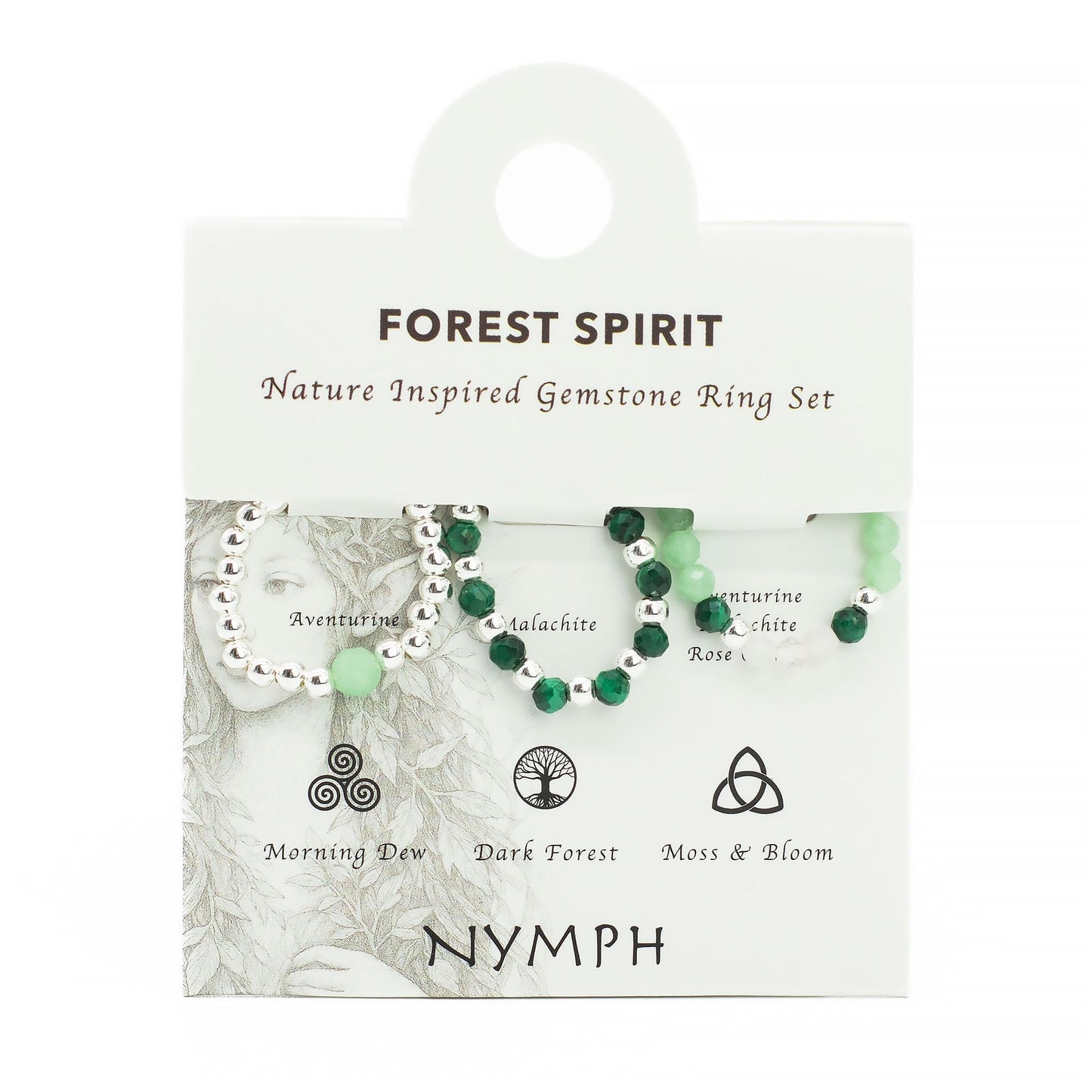 Set aus Ringen mit Nymphengeist-Edelstein – Waldgeist