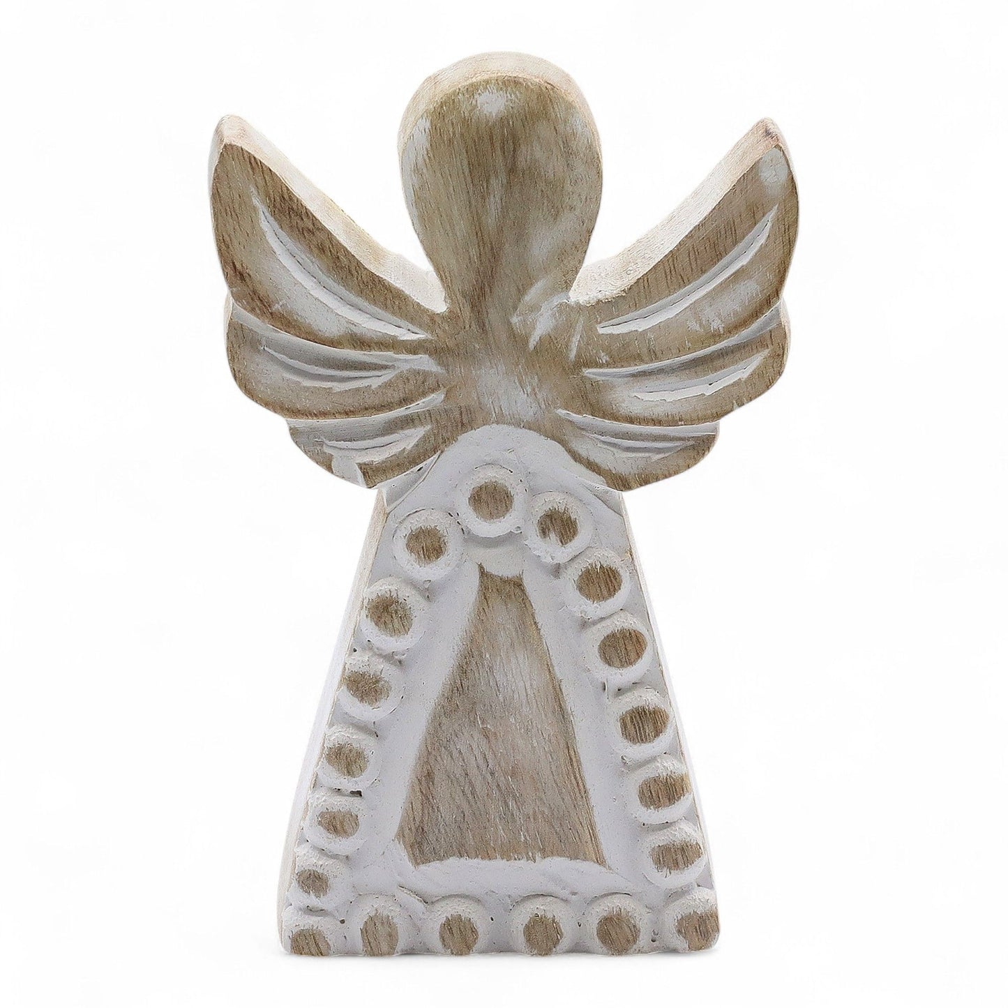 Ángel de Madera de Mango - Acabado Blanqueado - 13 cm