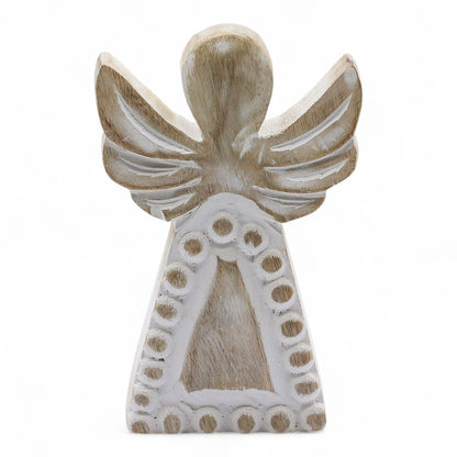Ángel de Madera de Mango - Acabado Blanqueado - 13 cm