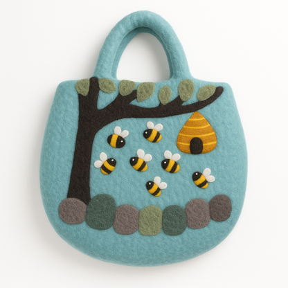 Sac en feutre en forme d'arbre et de ruche - 35 x 27 cm