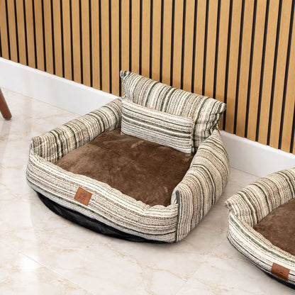 PAW Bed – Sofá Mediano – Rayas Marrones – 60 × 60 × 28 cm