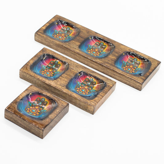 Mittleres emailliertes Mango-Tablett-Set - Hamsa