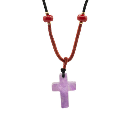 Kordelkette Edelstein-Anhänger – Amethyst-Kreuz