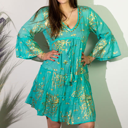 Vestido Sari Nomad Turquesa Coral Dorado (talla LXL)