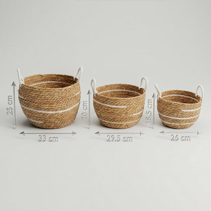 Große Körbe aus Baumwolle und Seegras – Naturfarbene Streifen – 3er-Set
