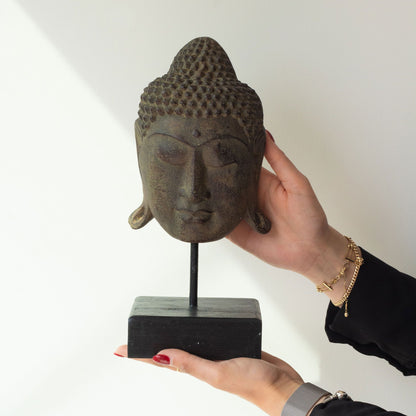 Grande tête de Bouddha de la Sérénité sur pied - Gris
