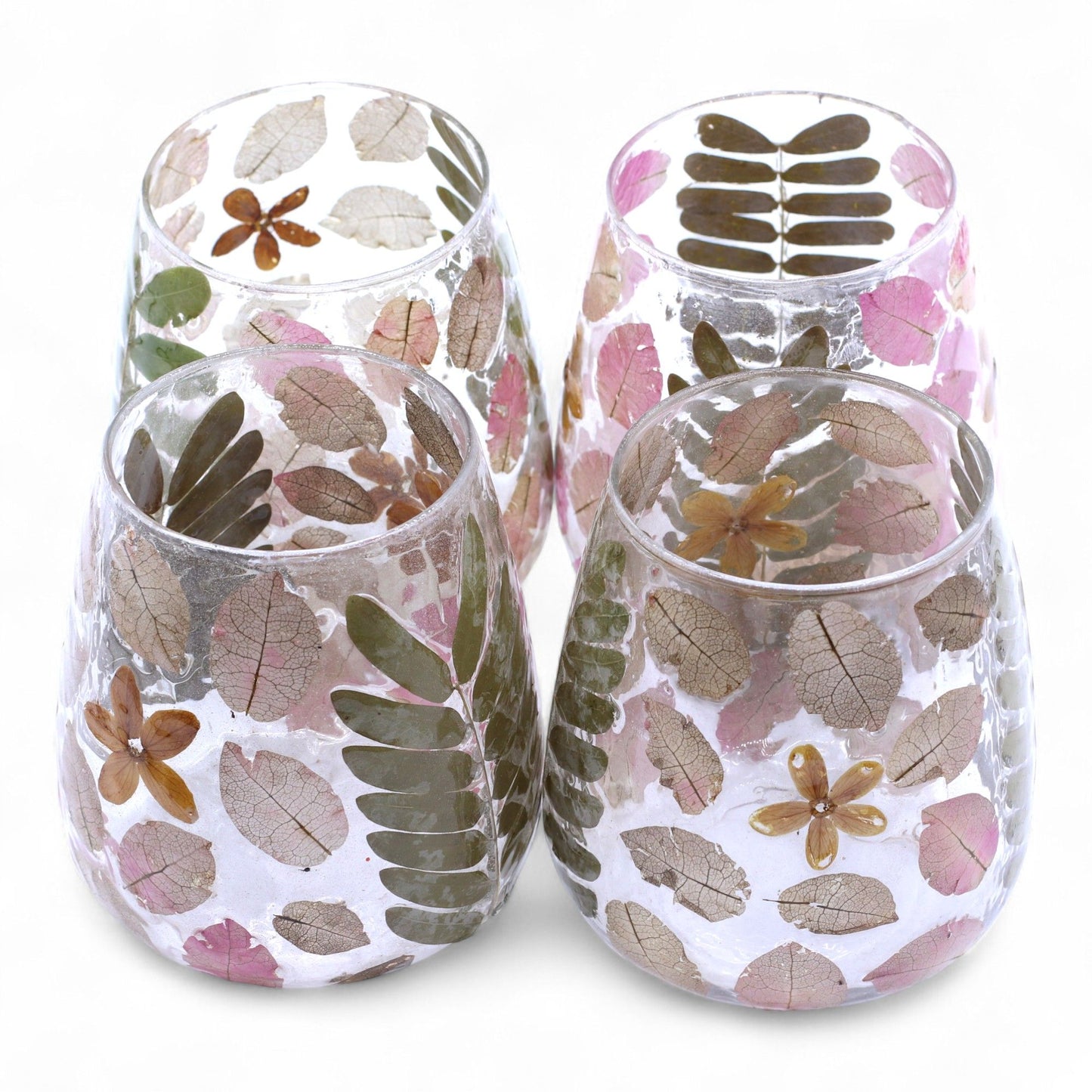 Natürlicher Kerzenhalter aus Glas mit Blumenmuster – Vase – Frühling (12 x 11 cm)