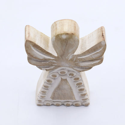 Ángel de Madera de Mango - Acabado Blanqueado - 13 cm